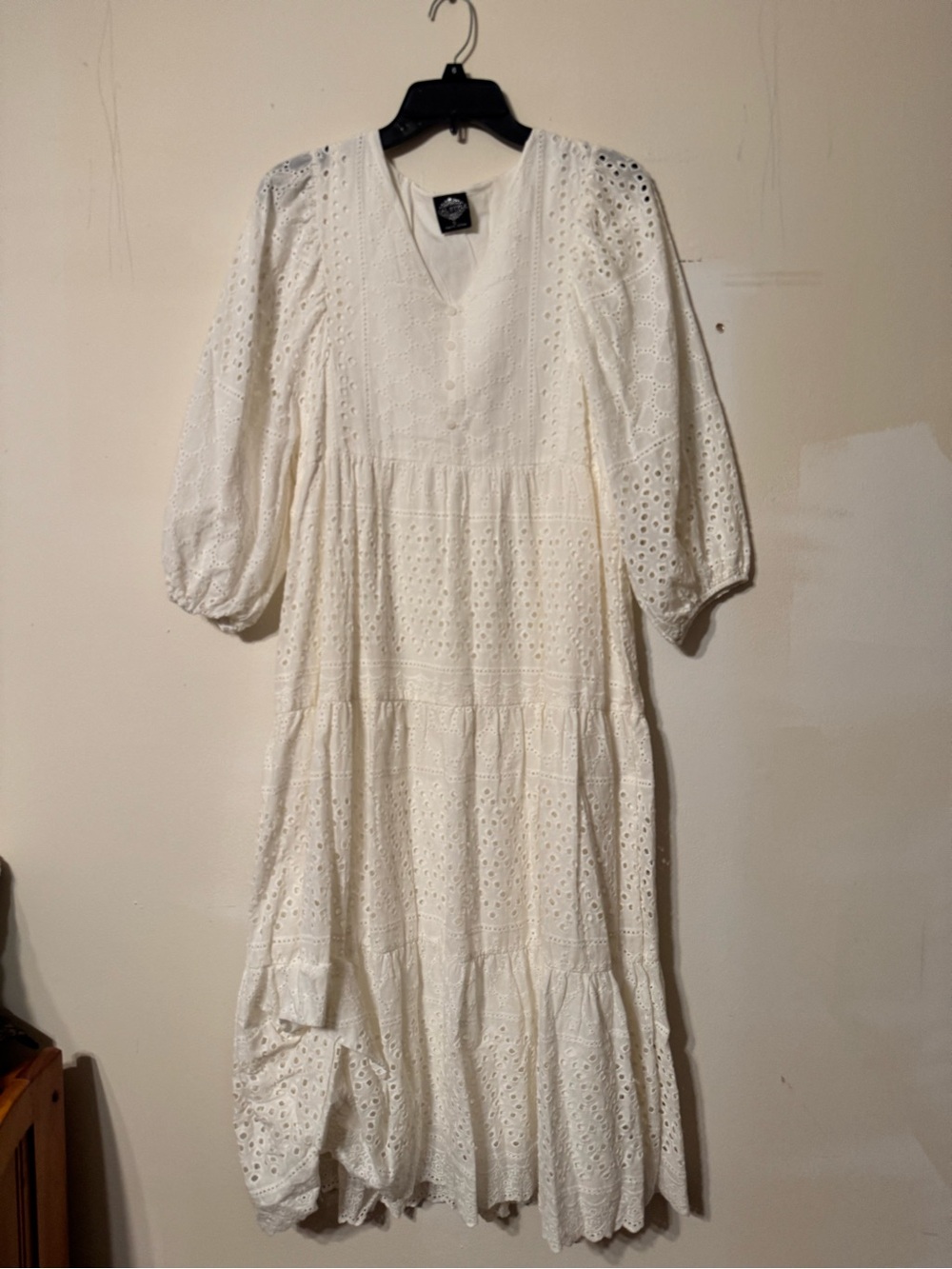 White Eyelet Midi Dress with Puff Sleeves